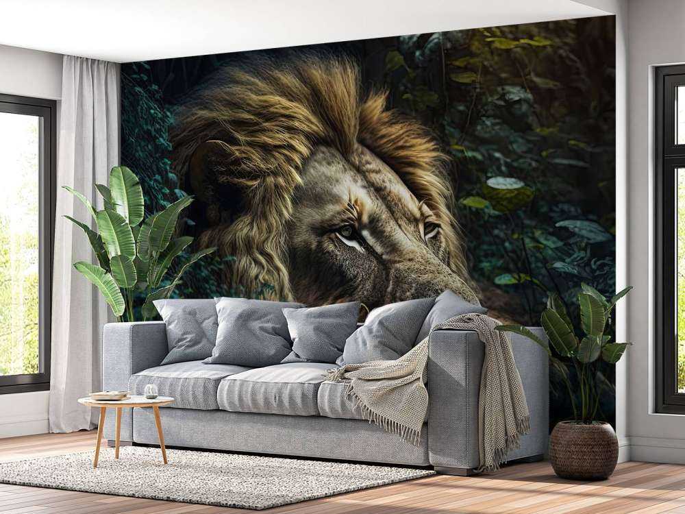 Rey león en la selva