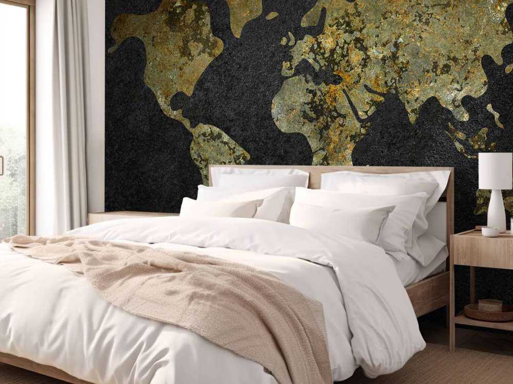Mapa del mundo con textura verde dorada