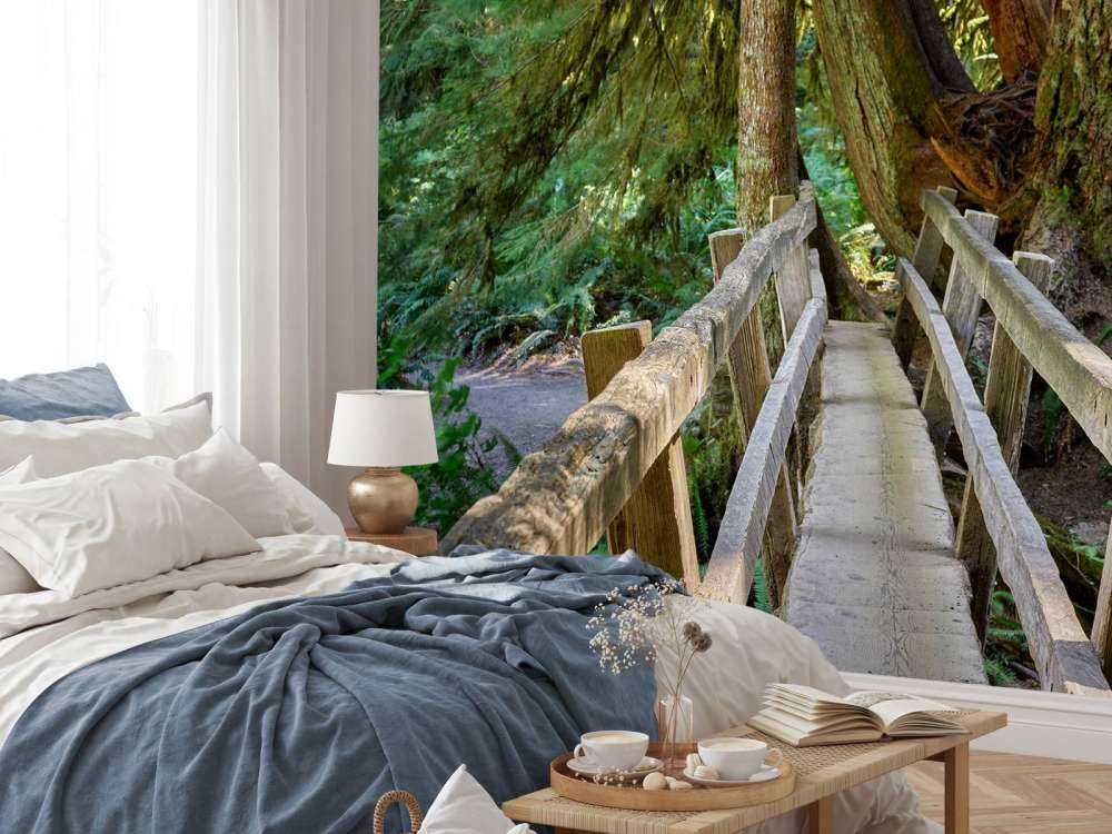 Puente de madera a través del bosque