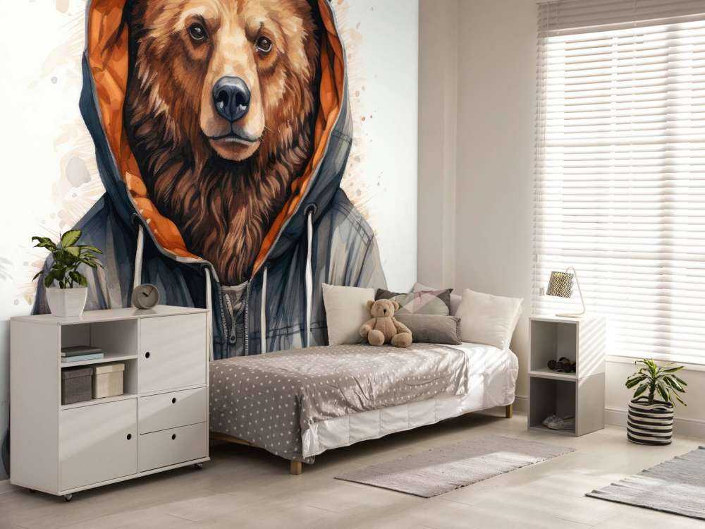 Oso Grizzly de Acuarela en una Sudadera con Capucha