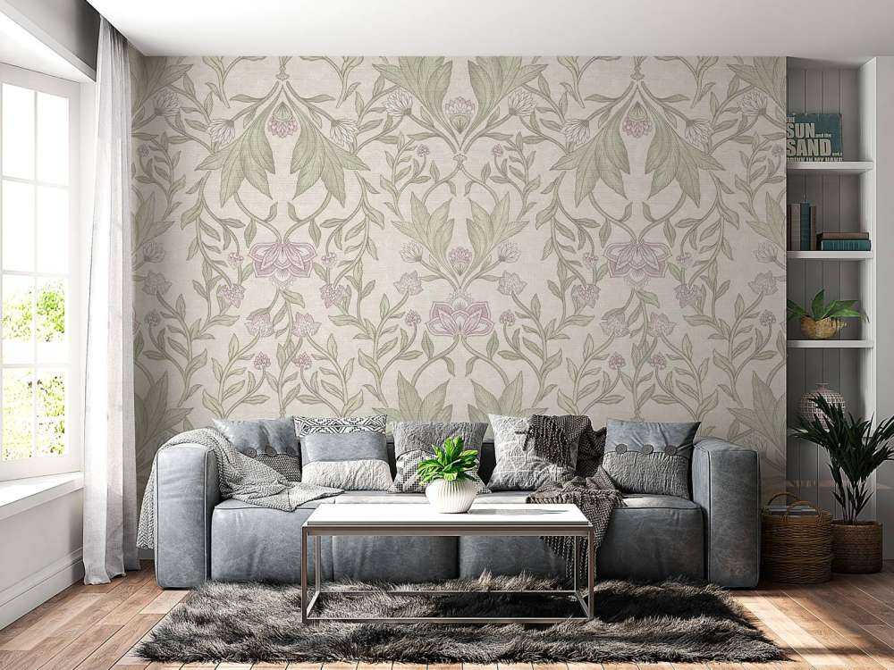 Morris damasco de flores - crema
