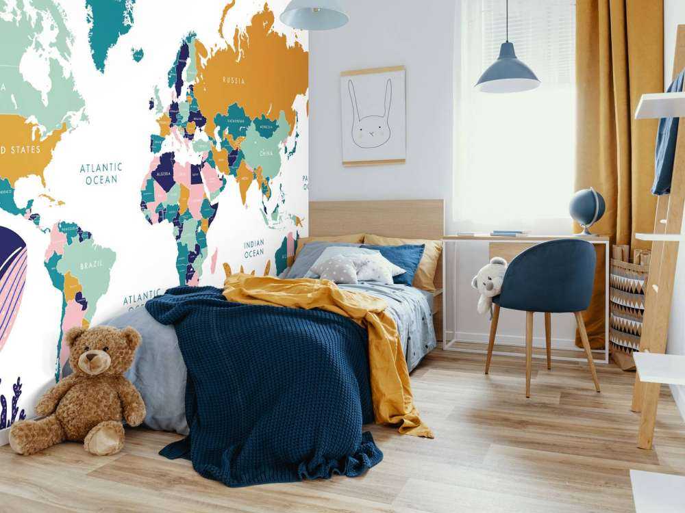 Mapa del mundo con animales del océano