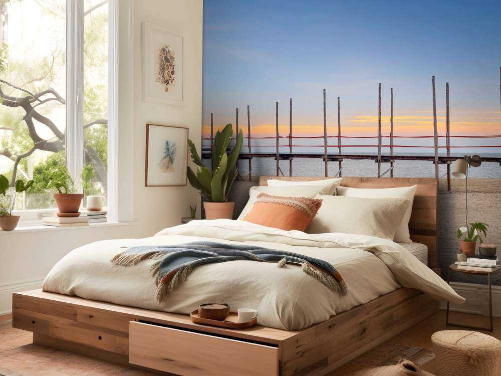 Muelle largo con postes de madera