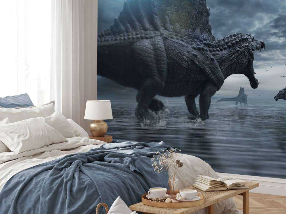 Grupo de Spinosaurus en un coto de caza