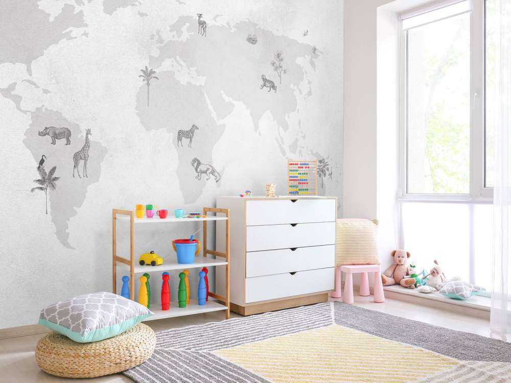 Mapa del mundo en gris