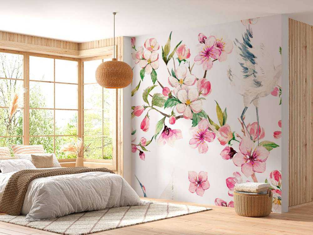 Grullas pintadas con flores