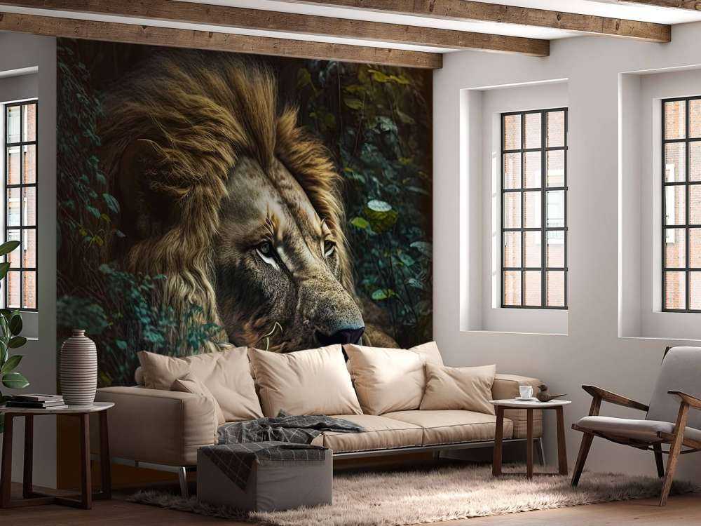 Rey león en la selva