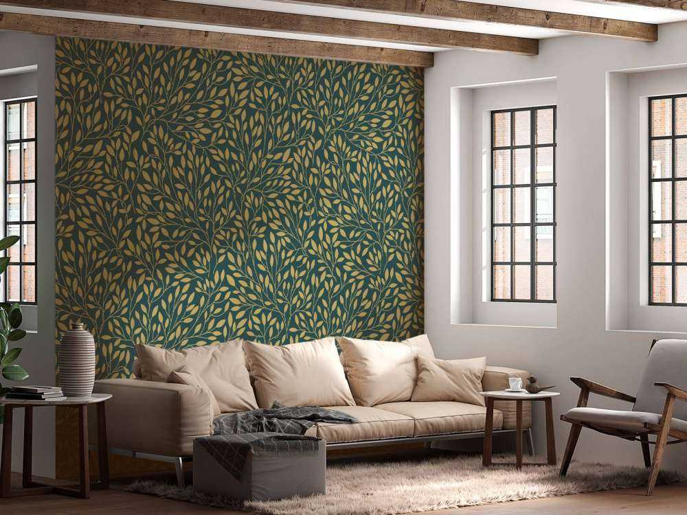 Estampado floral de lujo oro amarillo