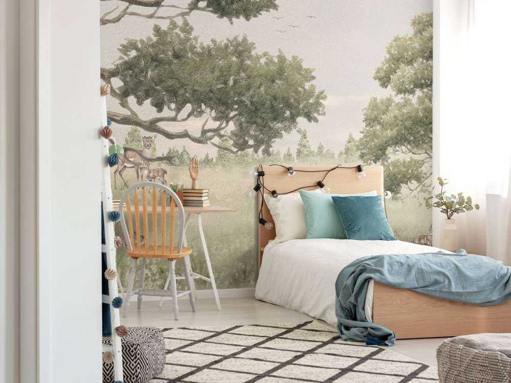 Paisaje con animales en beige