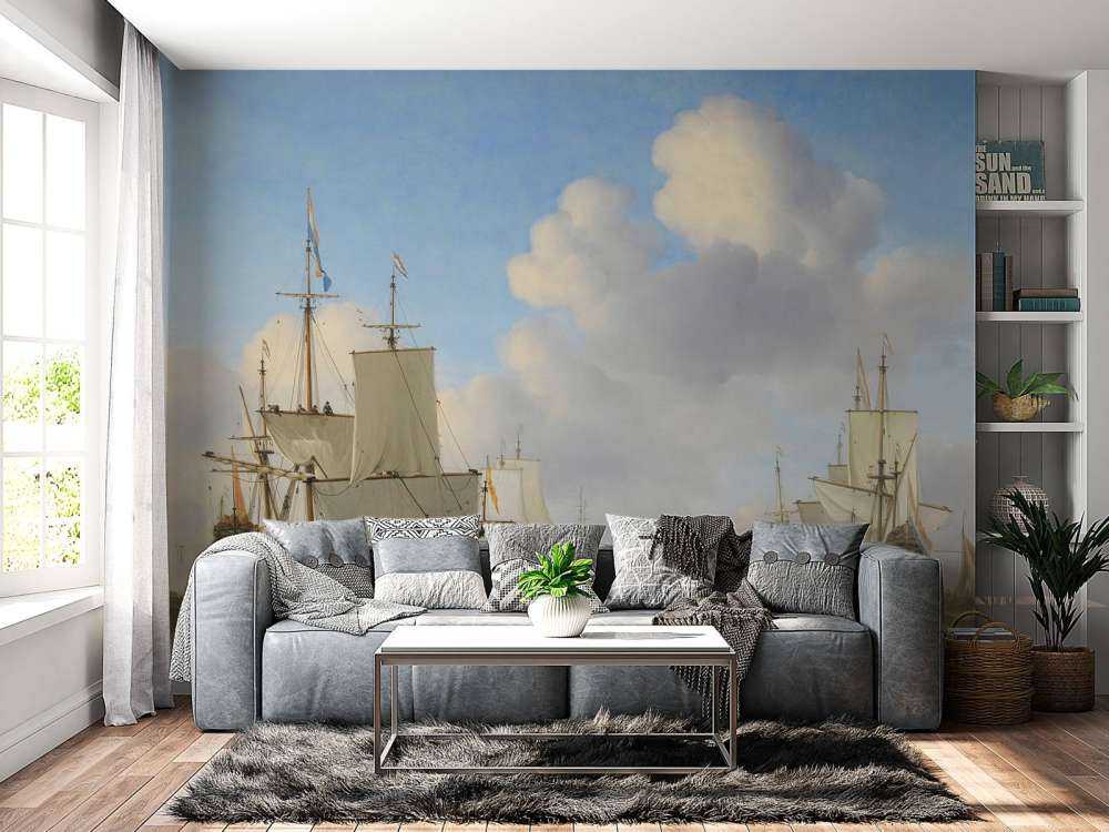 Barcos holandeses en un mar en calma.