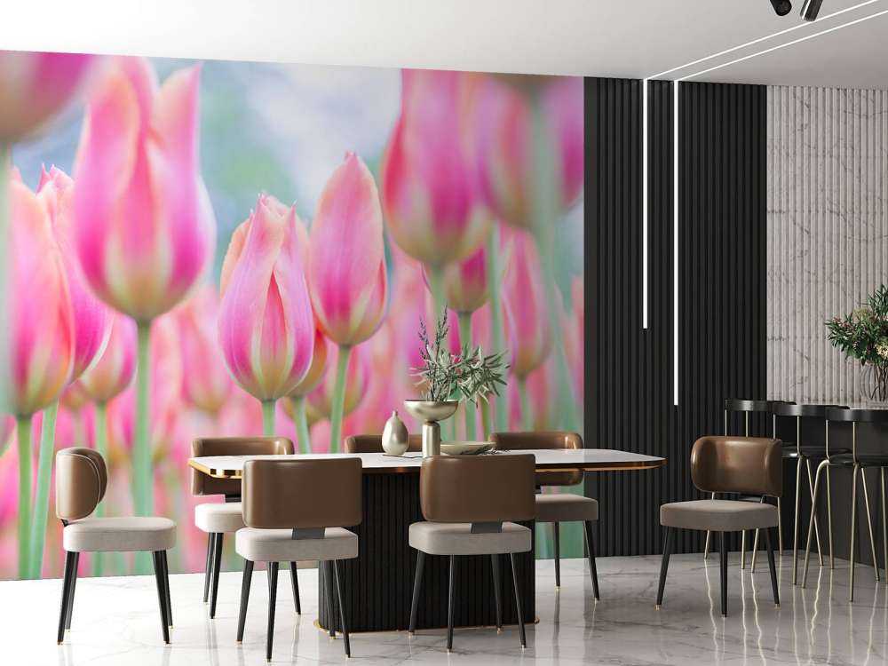 Primer plano de tulipanes rosas