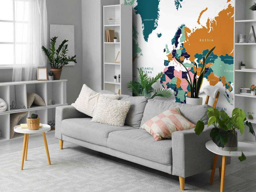 Mapa del mundo con animales del océano