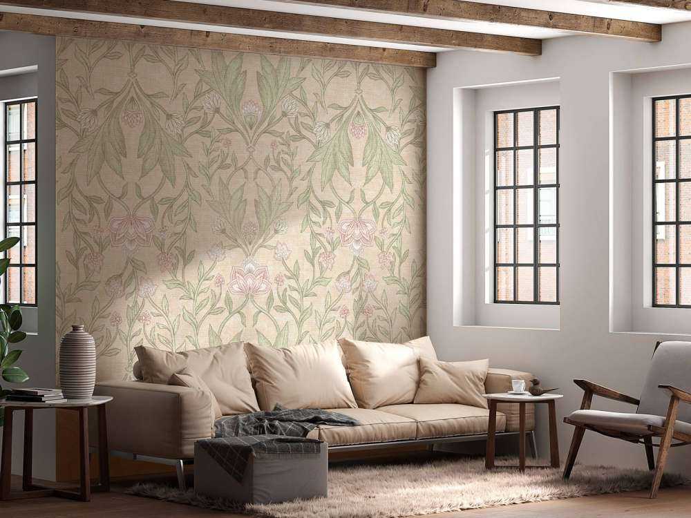 Morris damasco floral - pelusa de melocotón