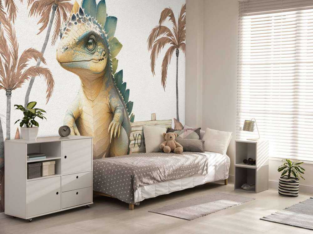 Bebé estegosaurio en la jungla topo