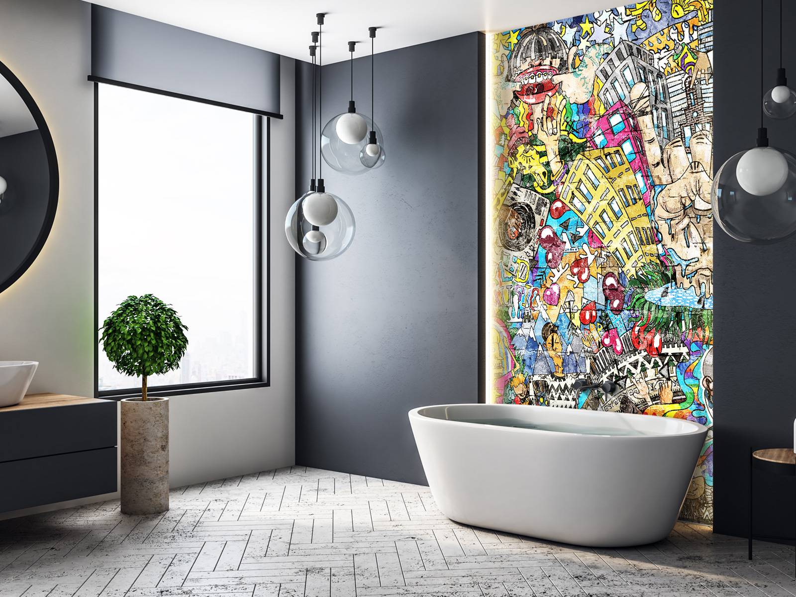 Papel Pintado - Multitud de grafitis, image size:1600x1200