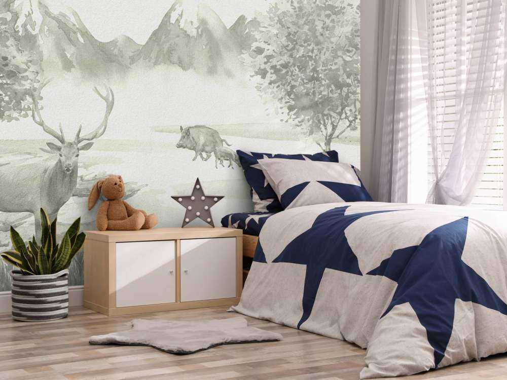 Bosque con animales en verde