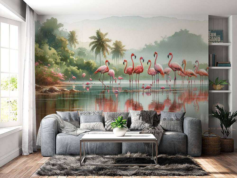 Reflejos matutinos de flamencos