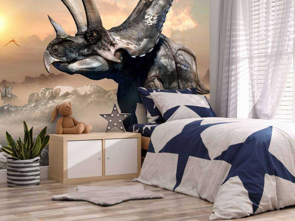 Dinosaurio en la niebla matinal