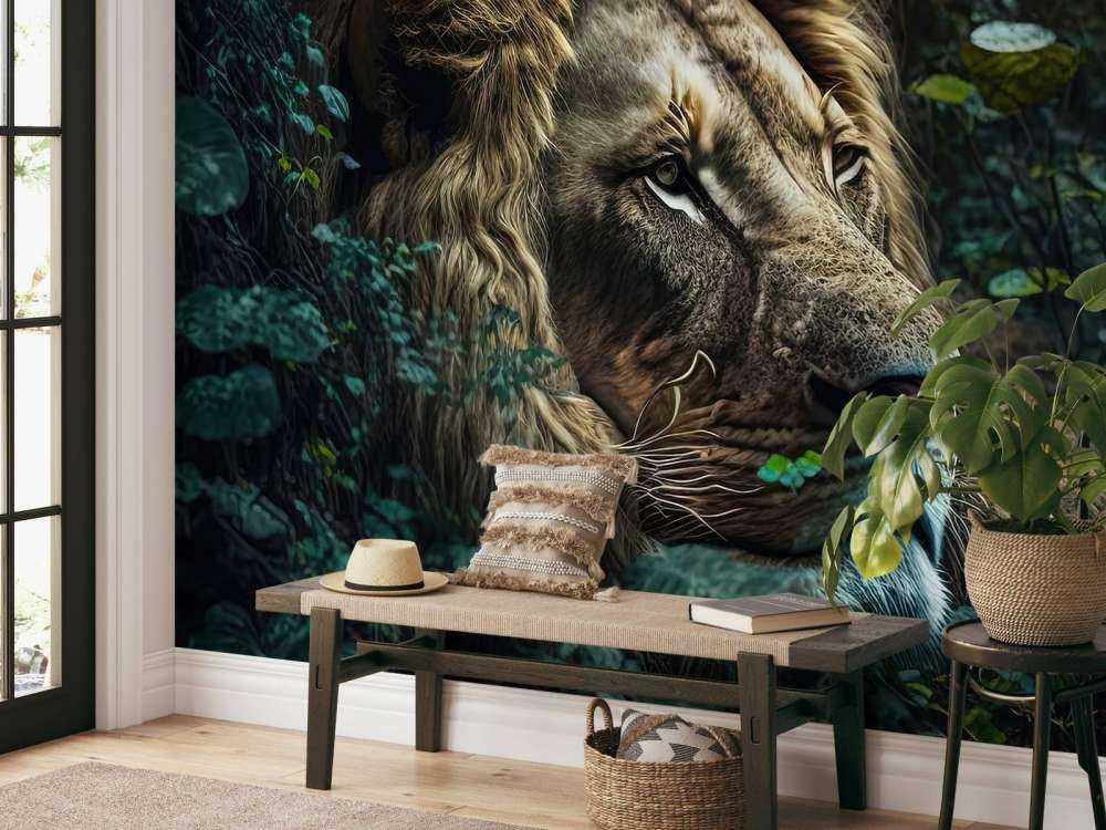 Rey león en la selva
