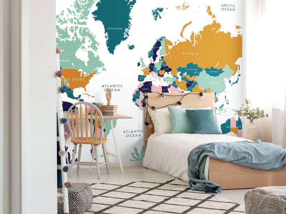 Mapa del mundo con animales del océano