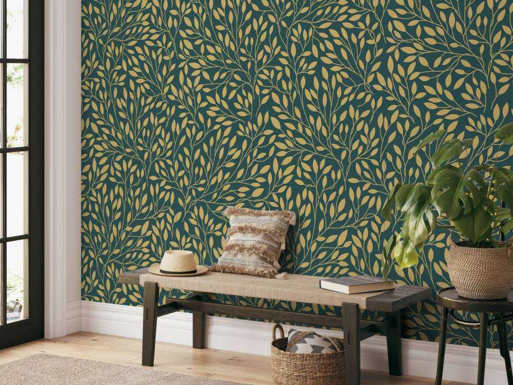Estampado floral de lujo oro amarillo