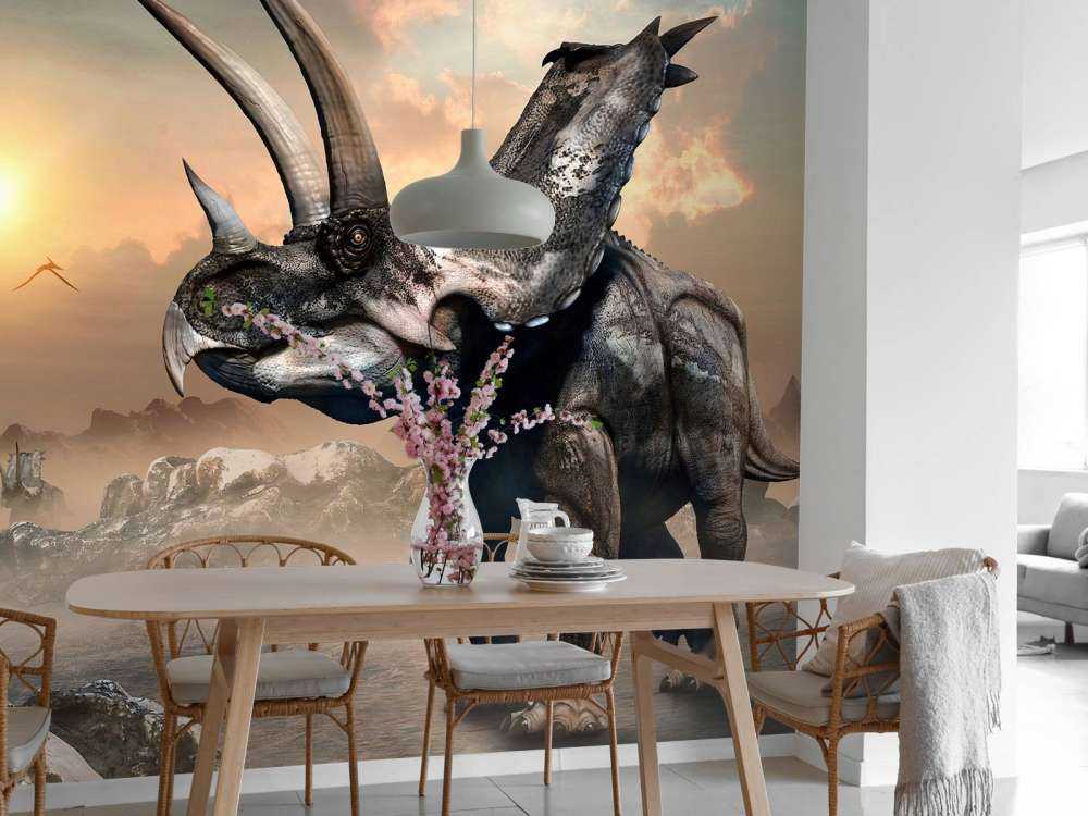 Dinosaurio en la niebla matinal