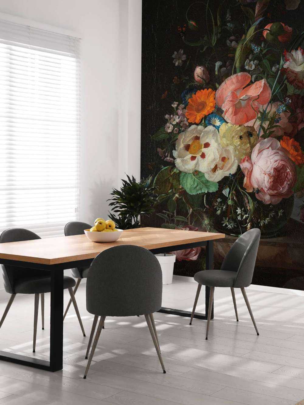 Bodegón con flores sobre una mesa de mármol