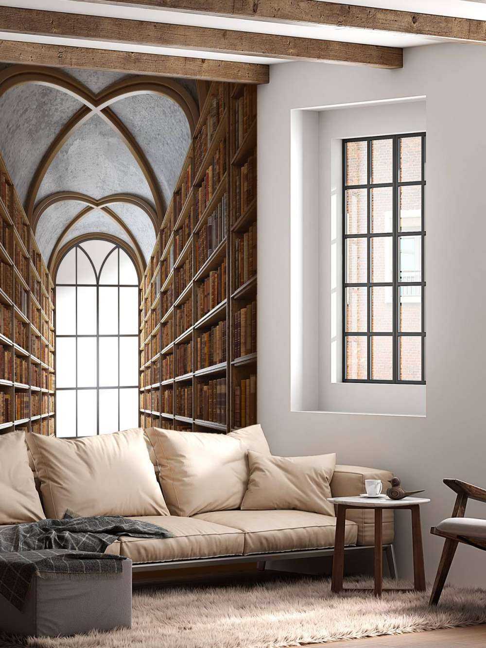 Sala de biblioteca medieval