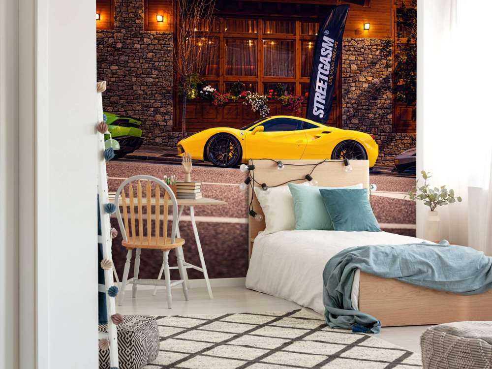 Autos exclusivos en cabaña de madera