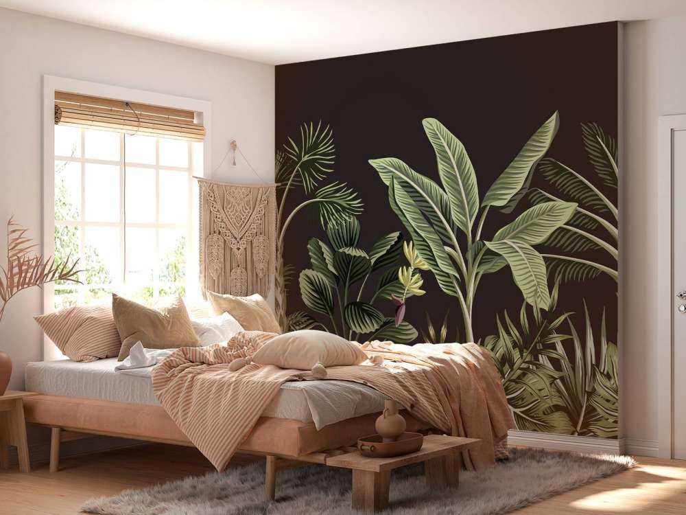 Palmera tropical sobre fondo oscuro