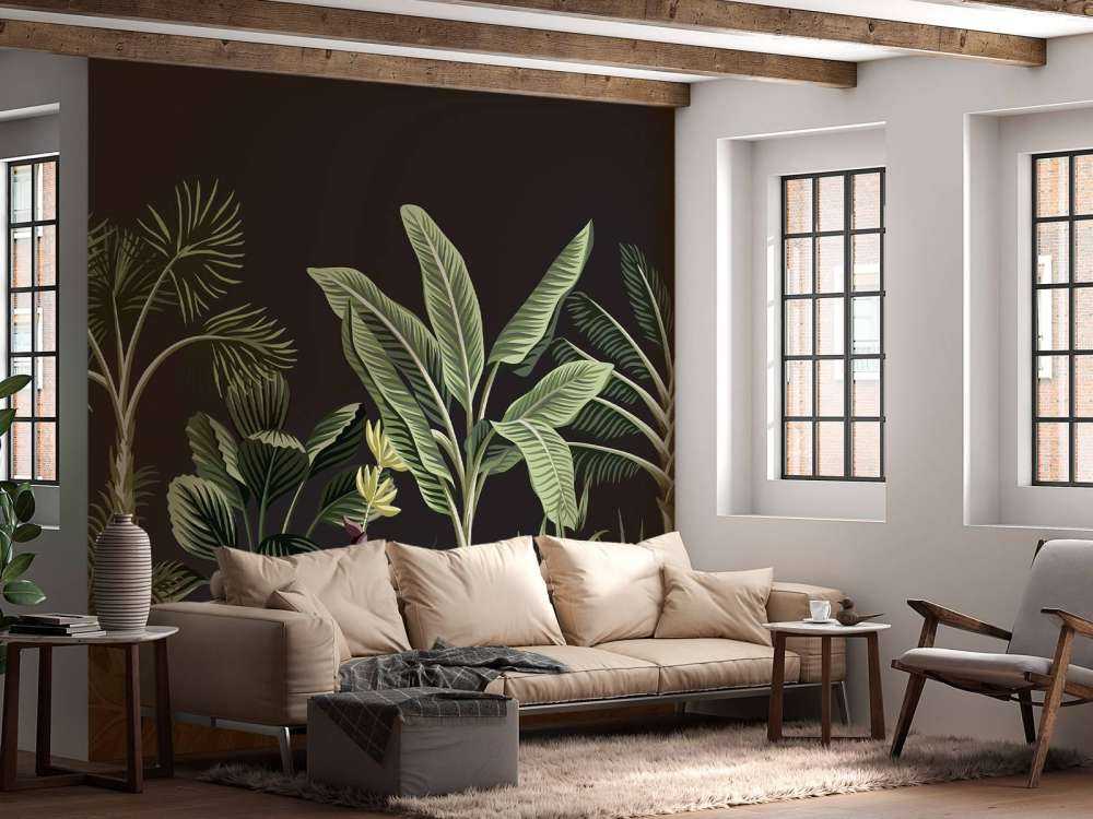 Palmera tropical sobre fondo oscuro