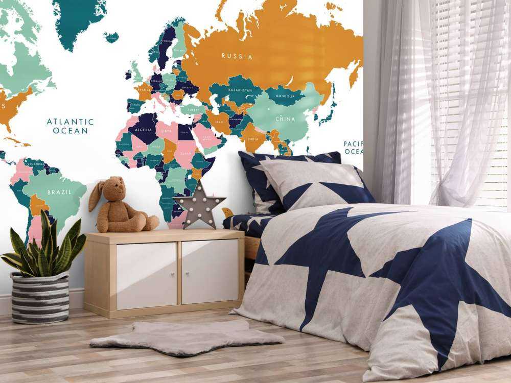 Mapa del mundo con animales del océano