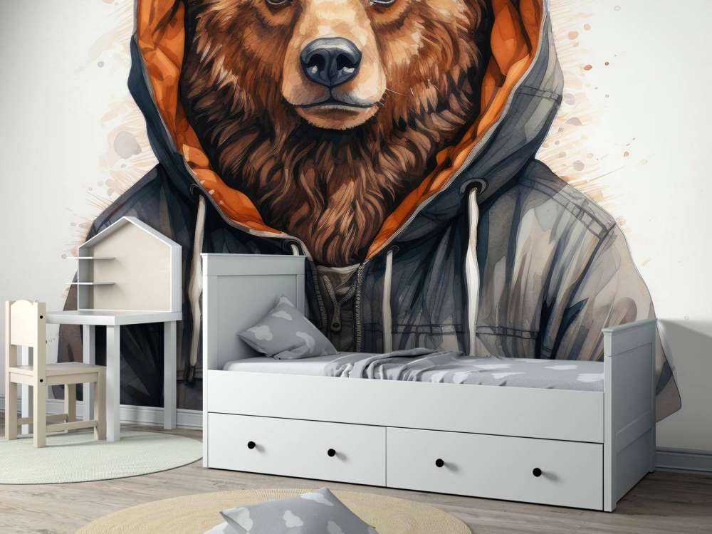 Oso Grizzly de Acuarela en una Sudadera con Capucha