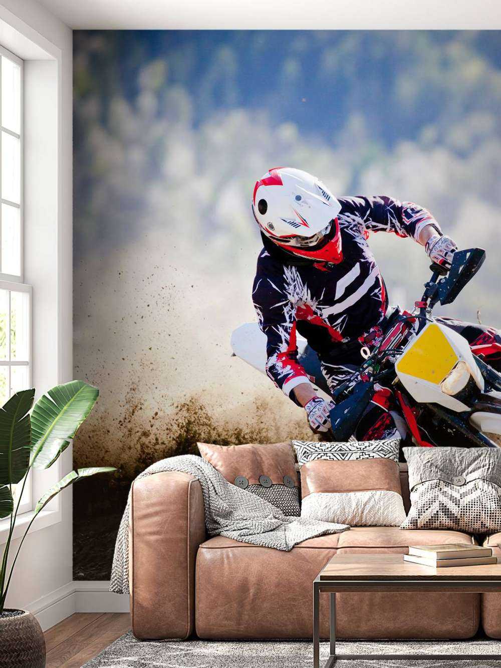 Moto de motocross en la curva