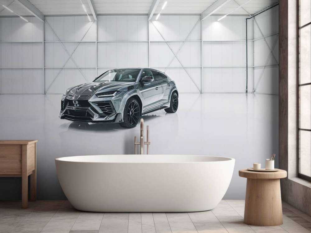 Lamborghini en el salón blanco