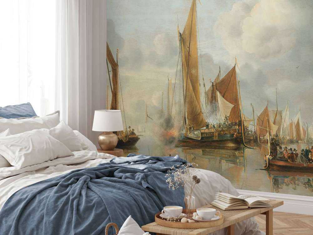 El saludo del barco del gobierno por la flota interior