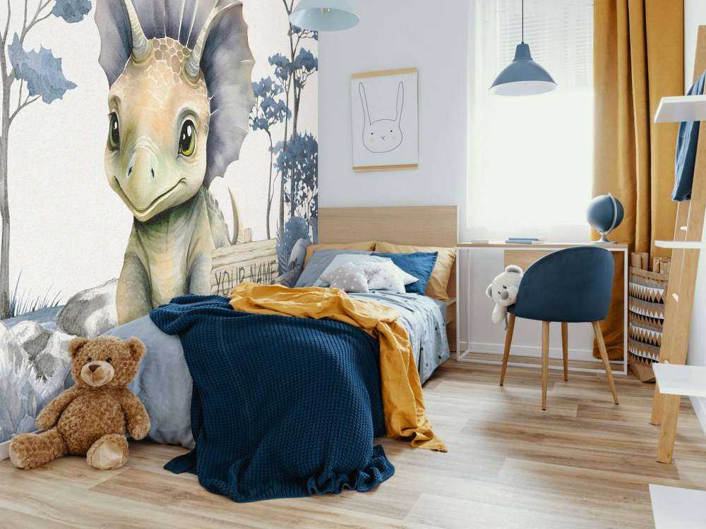 Bebé triceratops en la jungla azul
