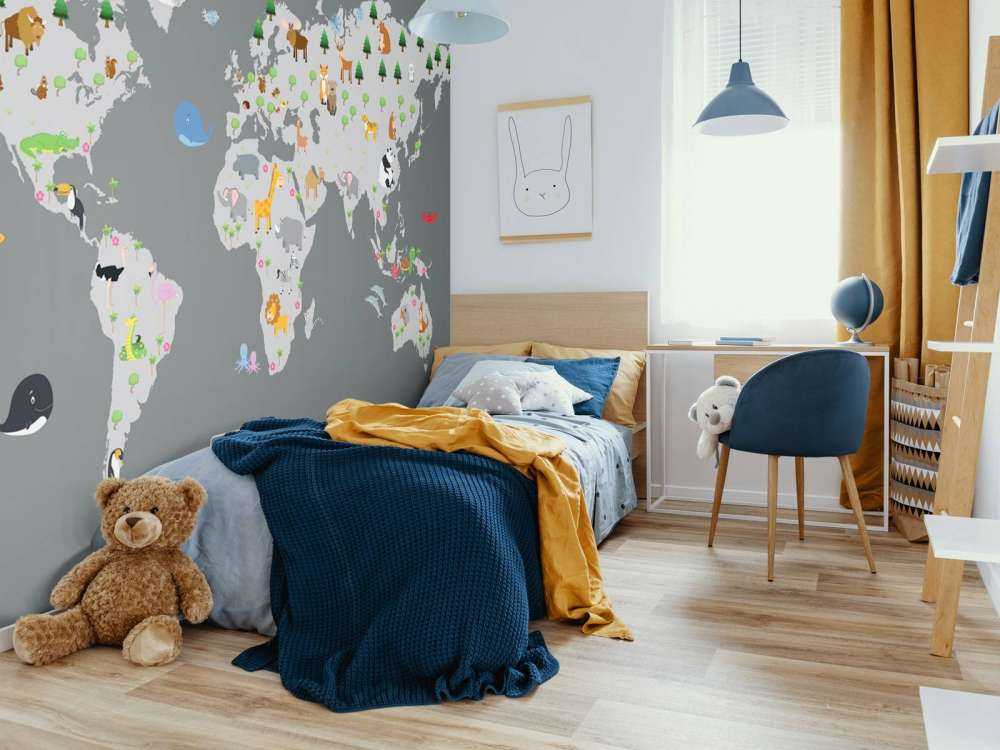 Mapa del mundo para niños con fondo gris
