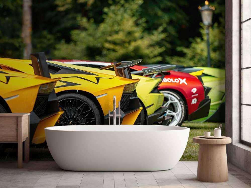 Colección de supercoches en la naturaleza