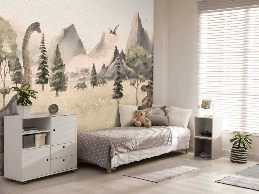 Paisaje con dinosaurios en beige