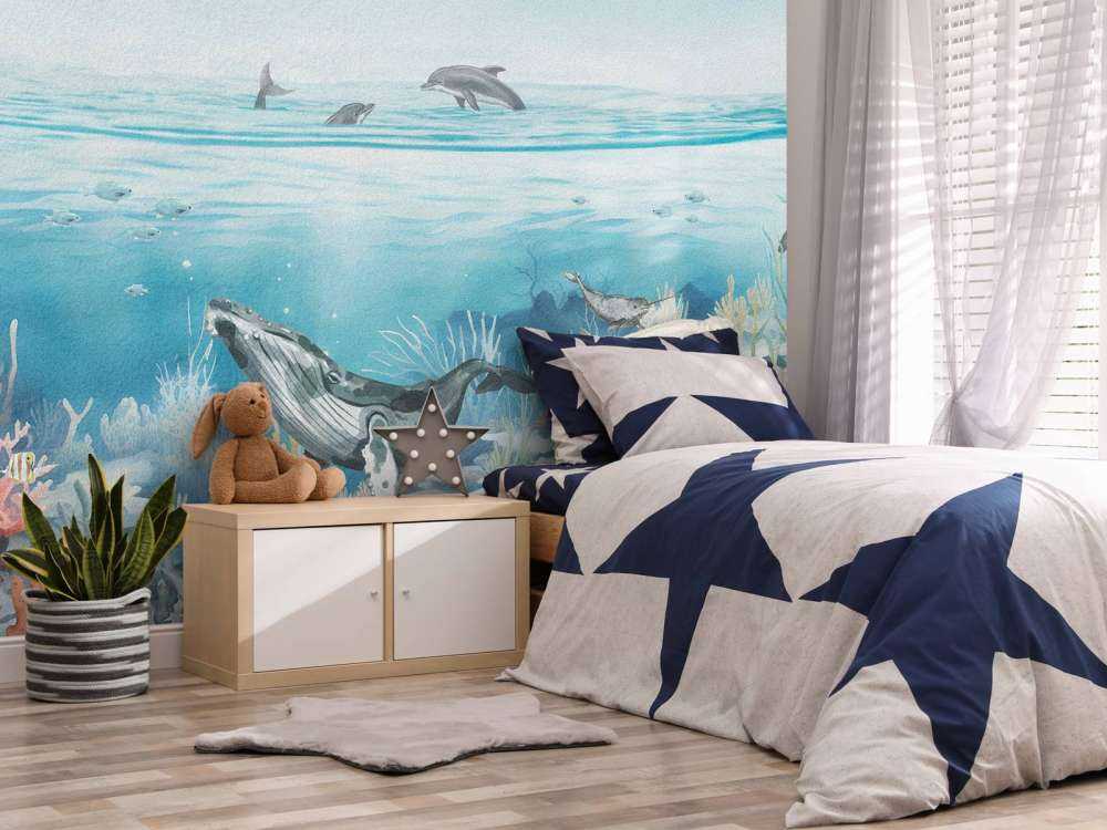 Paisaje Oceánico con Animales en Color