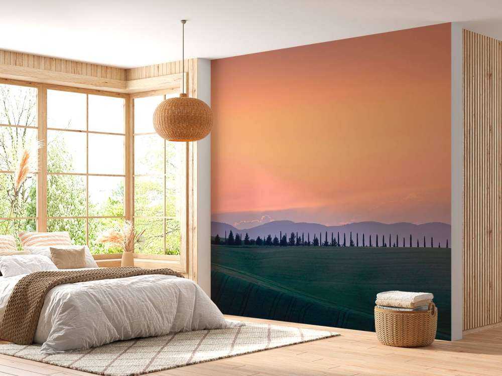 Paisaje italiano con cielo naranja