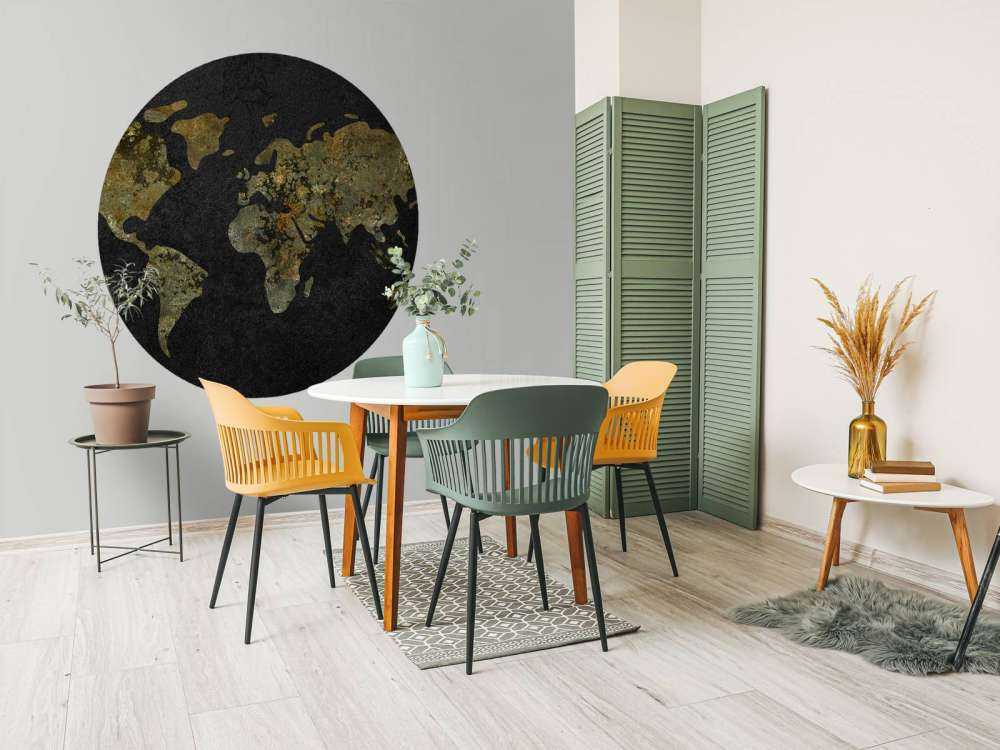 Mapa del mundo con textura verde dorada