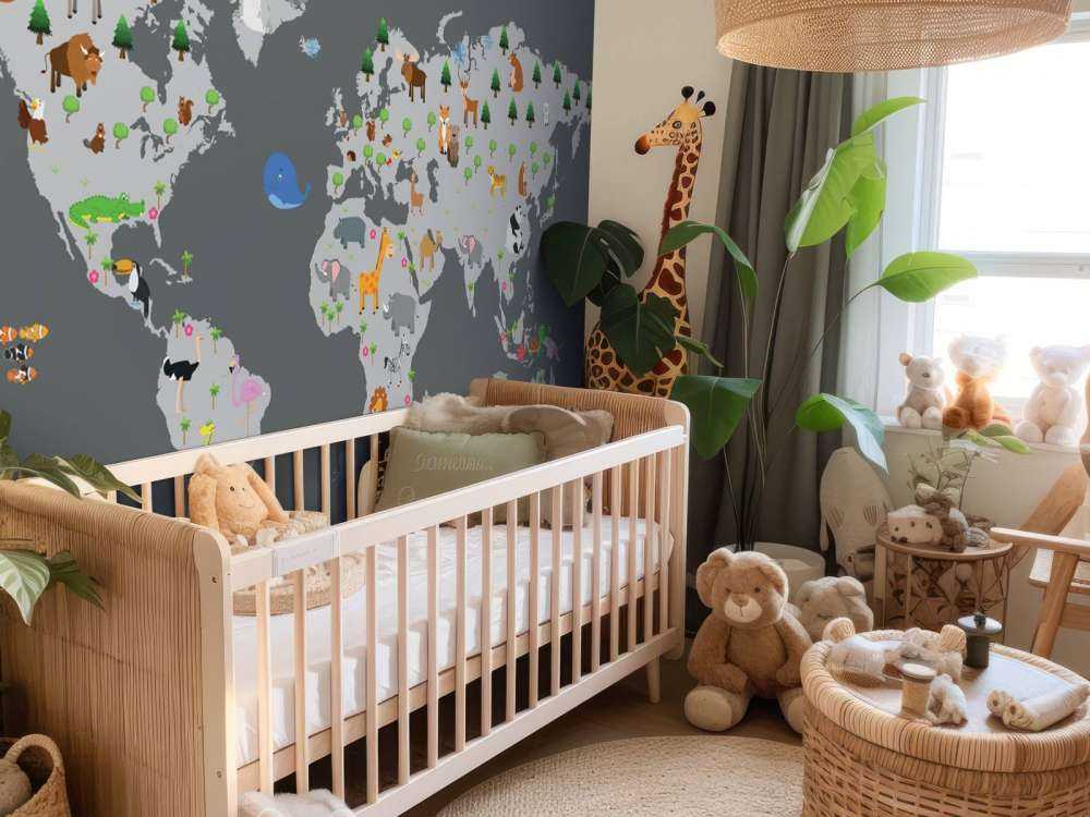 Mapa del mundo para niños con fondo gris
