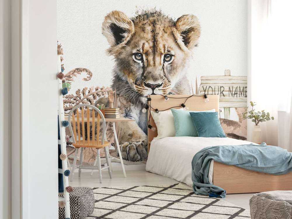 Bebé león en la jungla topo