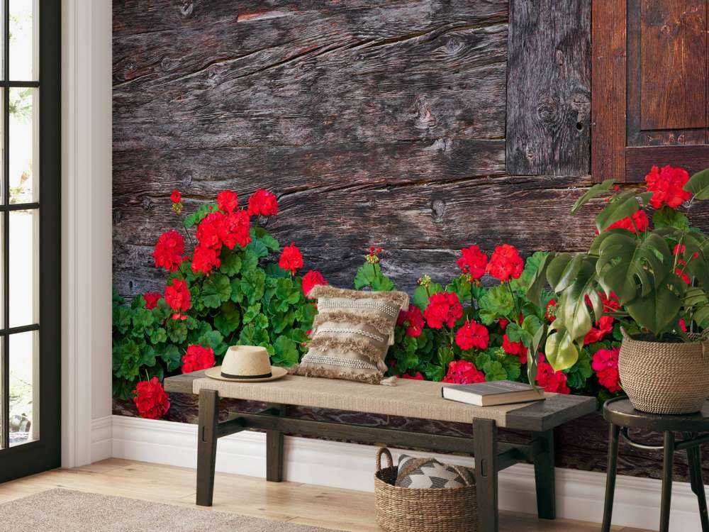 Madera vieja con flores