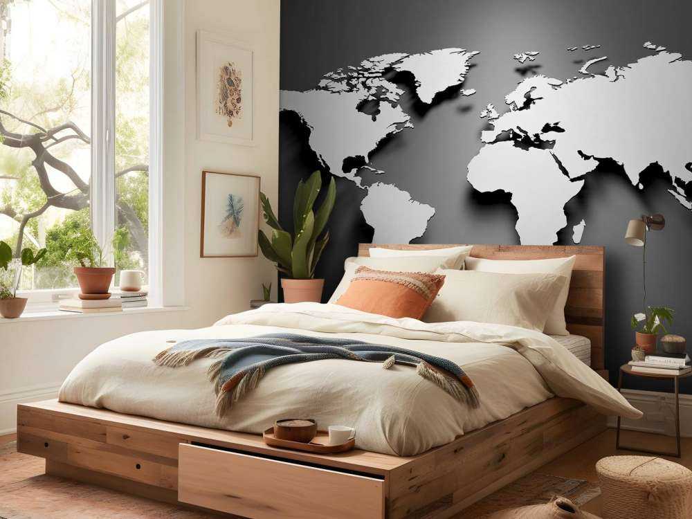 Mapa del mundo 3D en negro