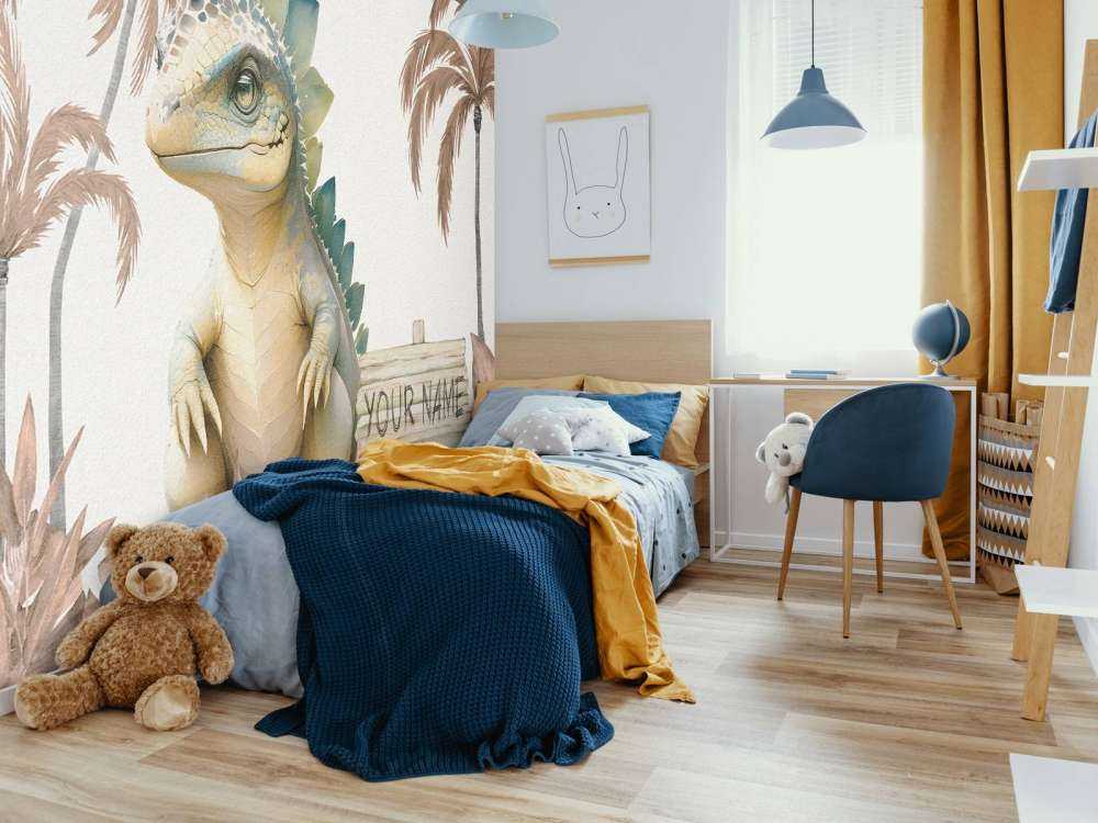 Bebé estegosaurio en la jungla topo
