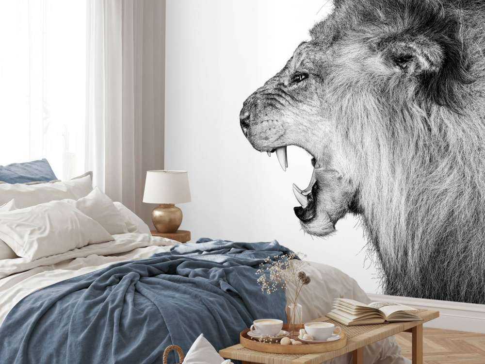 León rugiente blanco