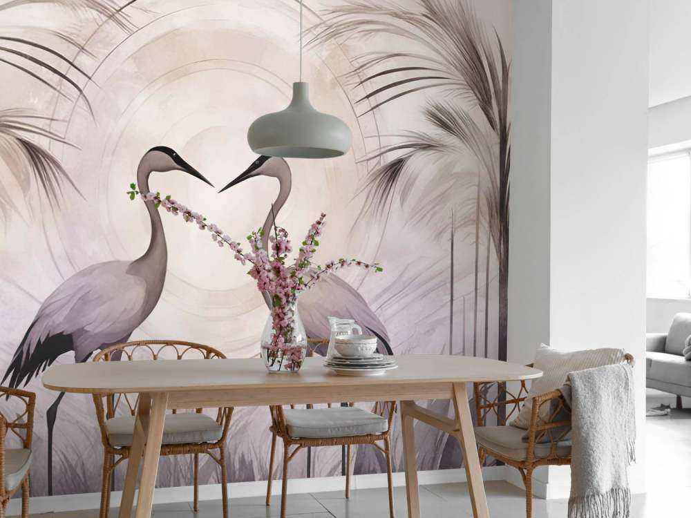 Grúas al atardecer gris